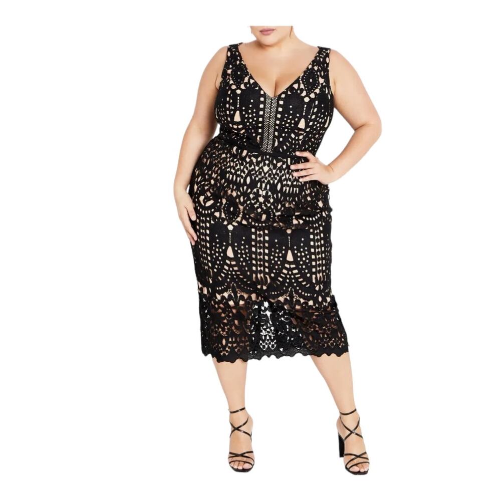 City Chic dress All Class lace overlay sheath black size XXL 24